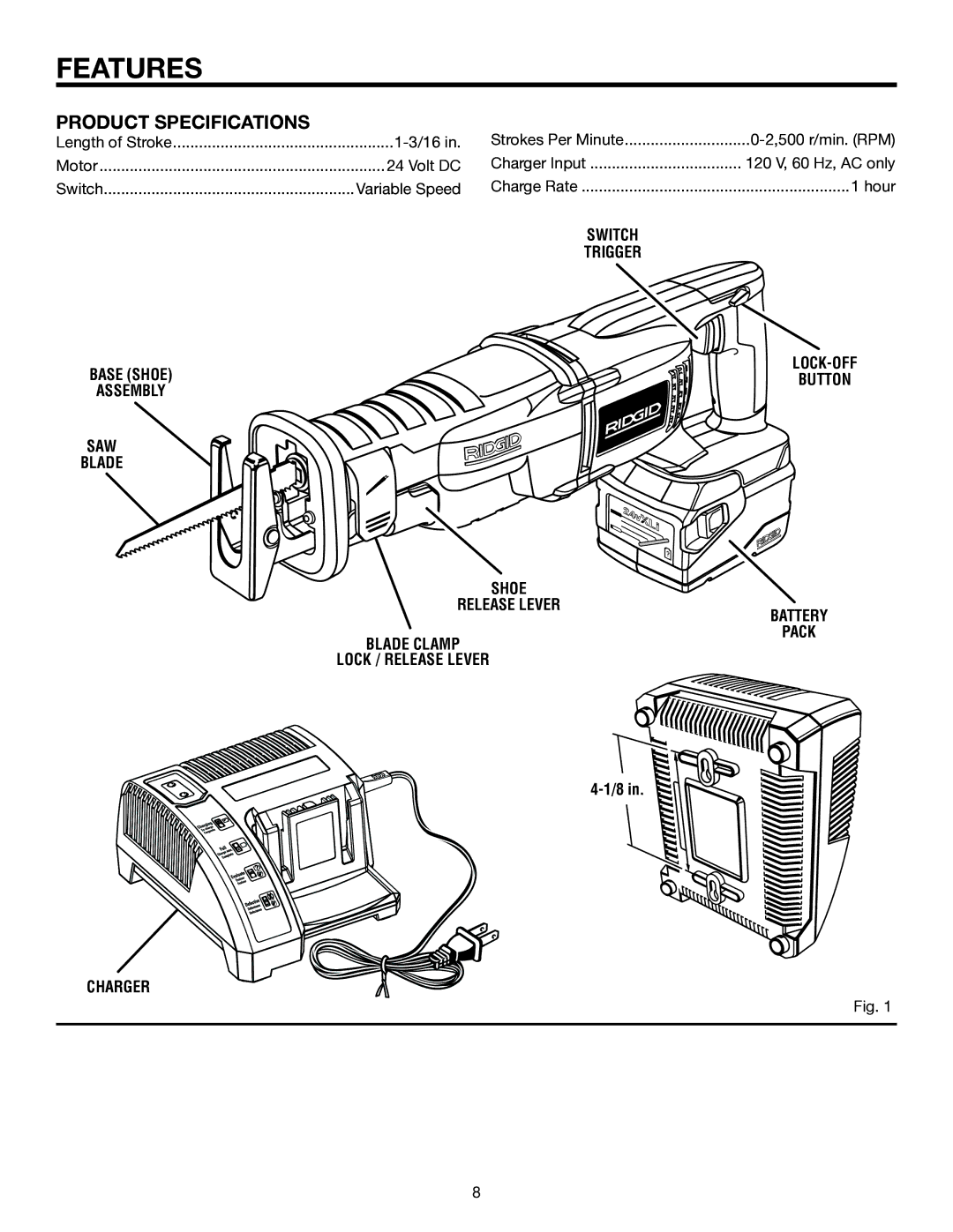 RIDGID R854 manual Features, Product Specifications 