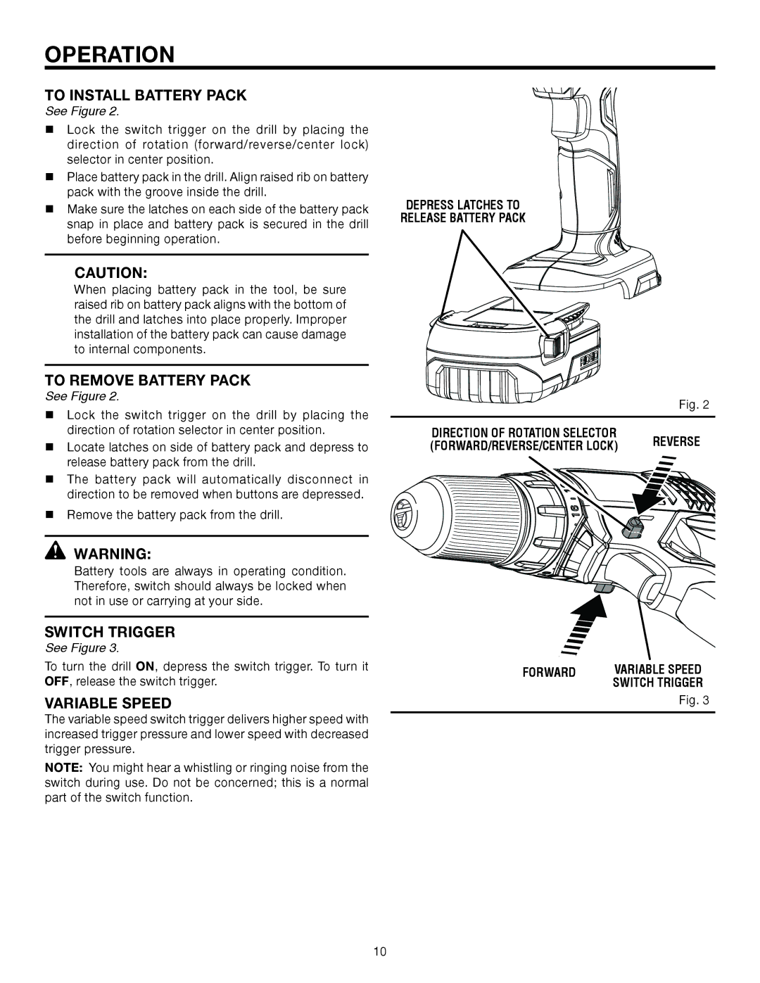 RIDGID R86006 manual To Install Battery Pack, To Remove Battery Pack, Switch Trigger 