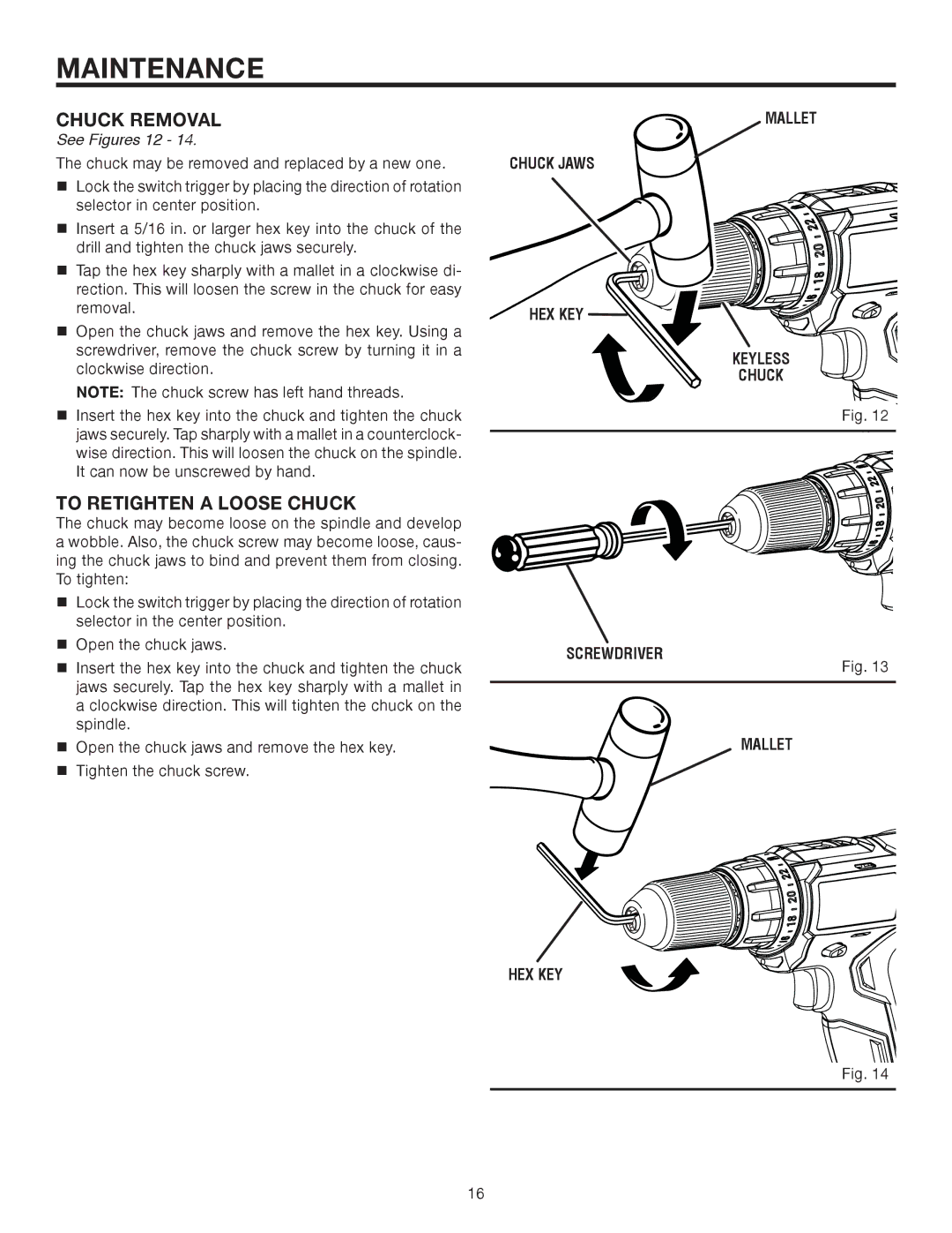 RIDGID R86006 manual Chuck Removal, To Retighten a Loose Chuck 