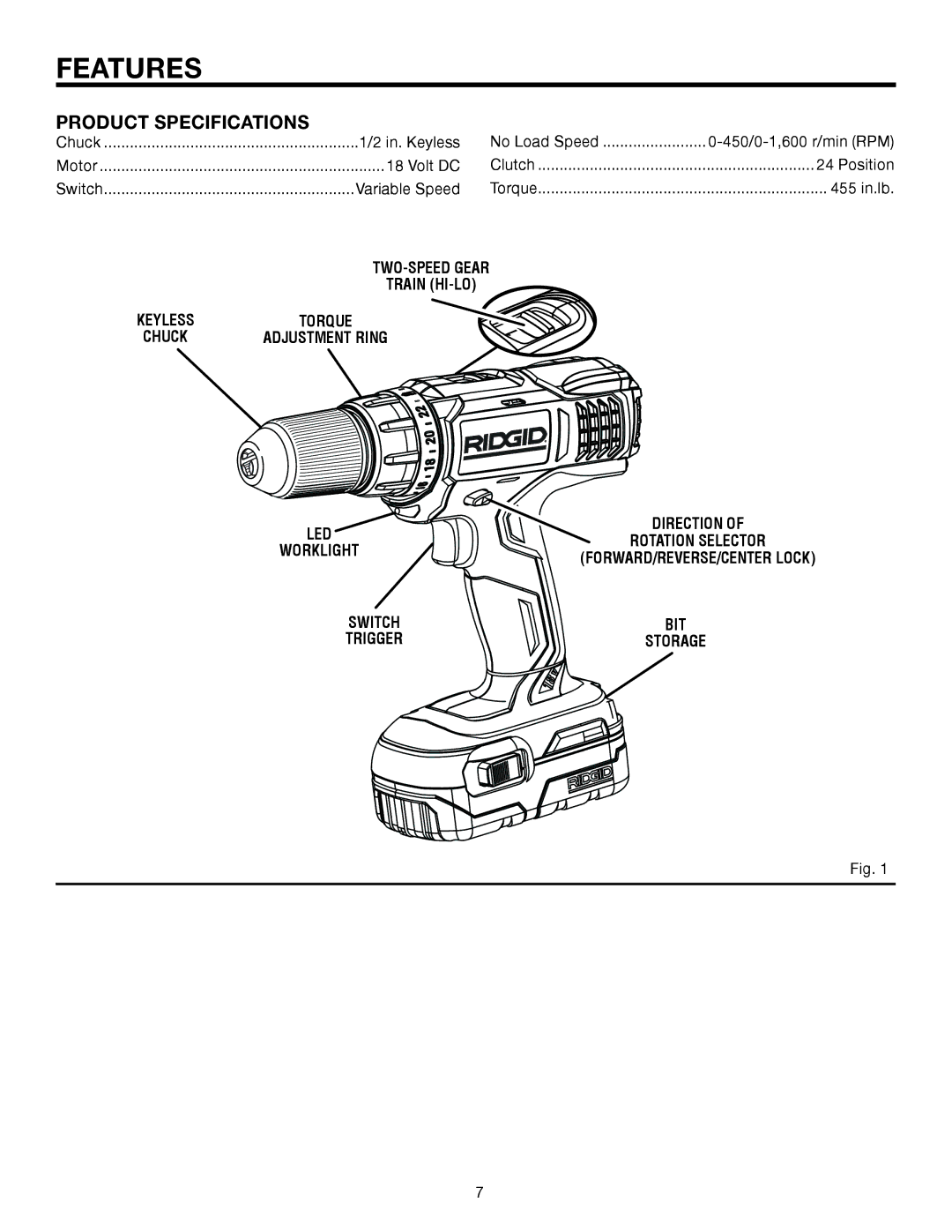 RIDGID R86006 manual Features, Product Specifications 