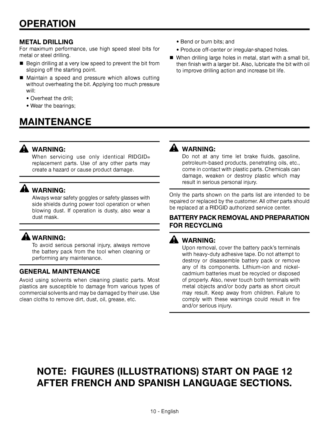 RIDGID R86007 Metal DRILLING, General Maintenance, Battery Pack Removal and Preparation for Recycling 