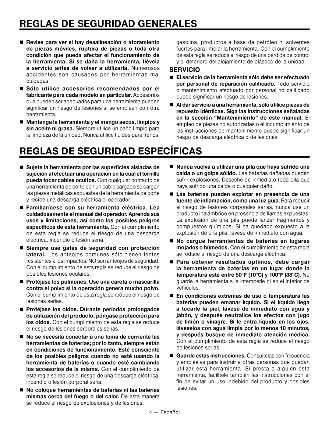 RIDGID R86007 manuel dutilisation Reglas DE Seguridad Específicas, Servicio 