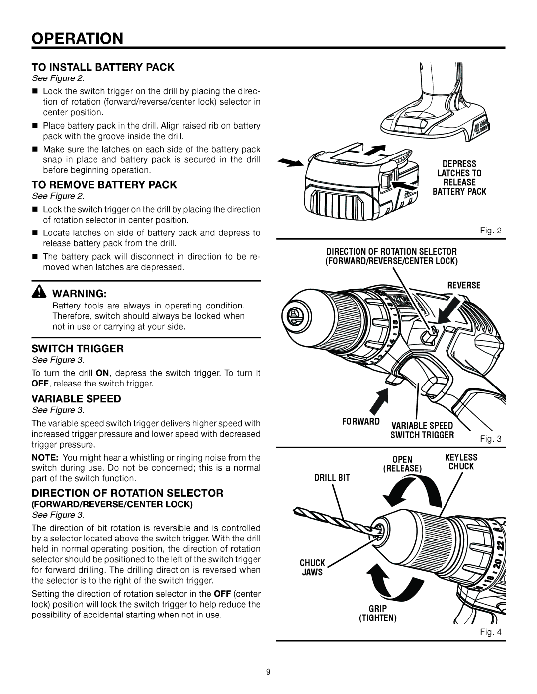 RIDGID R86014 manual To Install Battery Pack, To Remove Battery Pack, Switch Trigger 