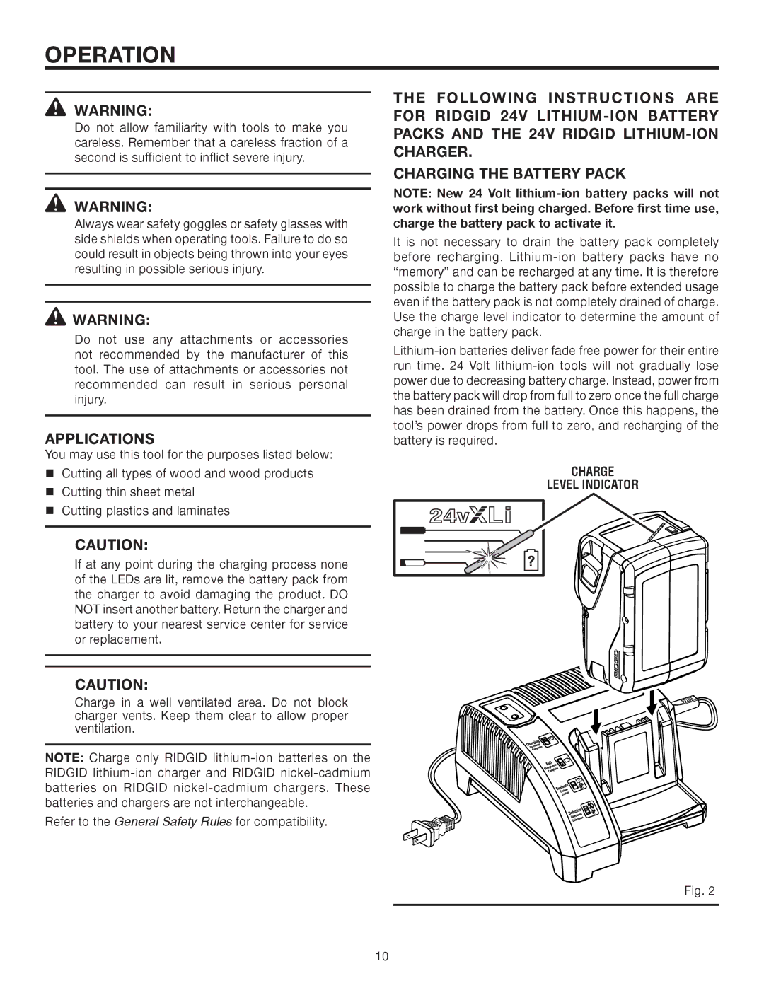 RIDGID R883 manual Operation, Applications 