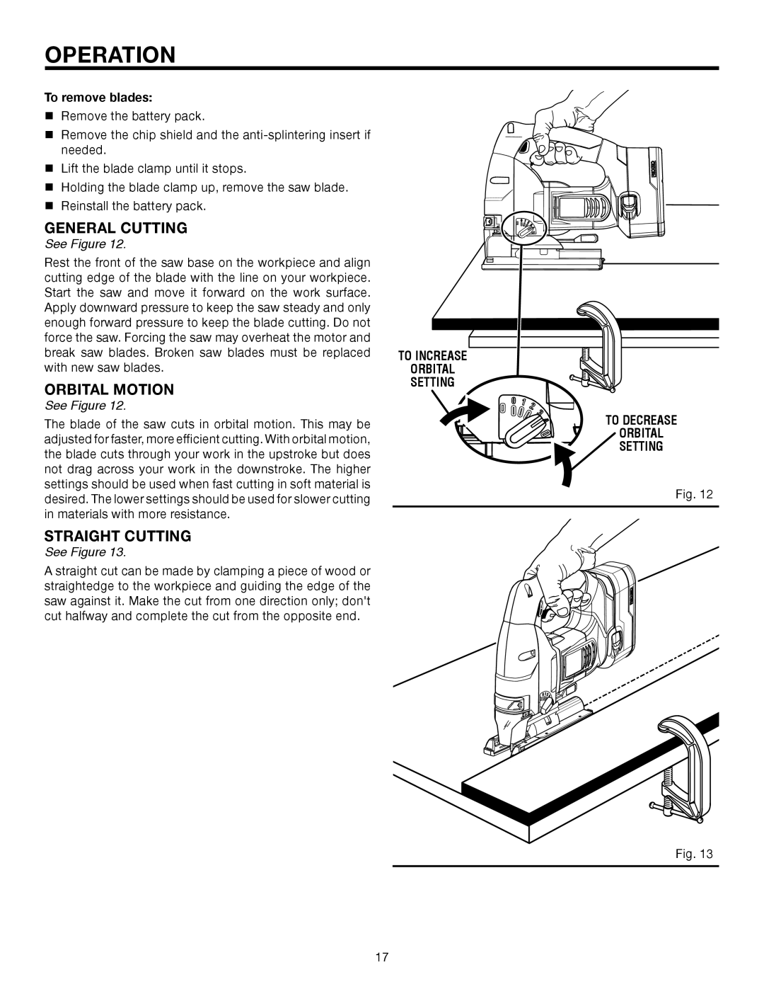 RIDGID R883 manual General Cutting, Orbital Motion, Straight Cutting, To remove blades 