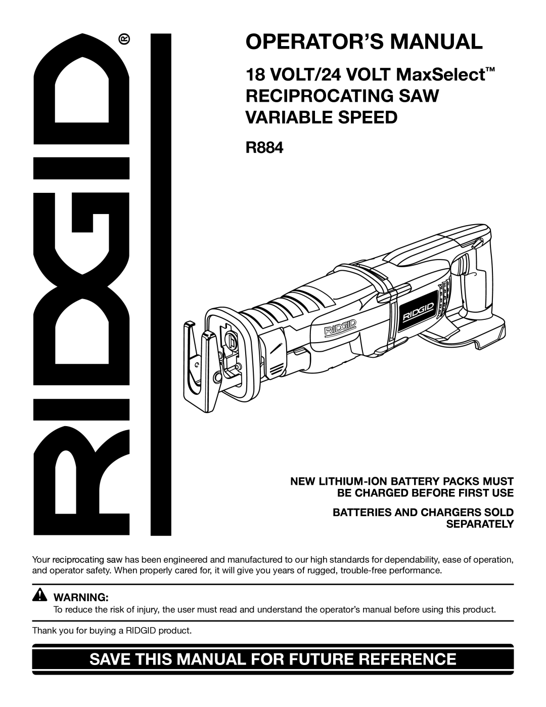 RIDGID R884 manual OPERATOR’S Manual 