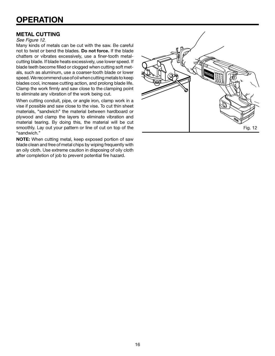 RIDGID R884 manual Metal Cutting 