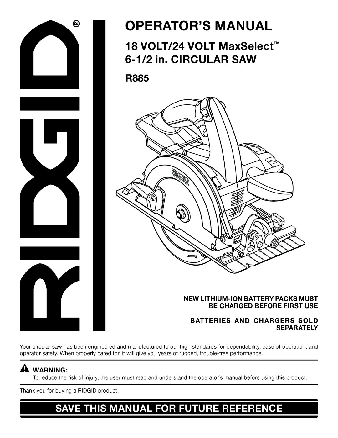 RIDGID R885 manual OPERATOR’S Manual 