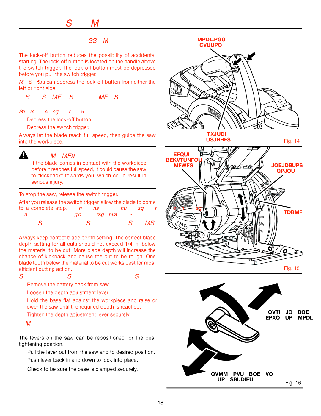 RIDGID R885 manual STARTING/STOPPING the SAW, Depth of CUT Adjustment, To Adjust Blade Depth, Indexable Levers 