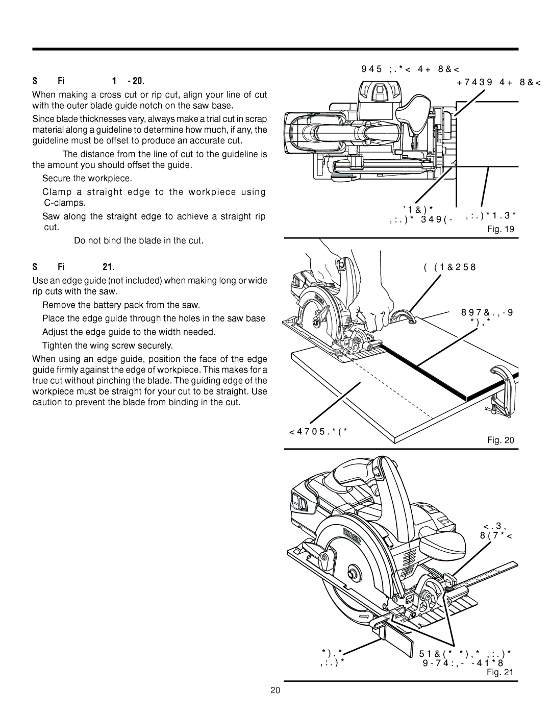 RIDGID R885 manual Cross CUTTING/RIP Cutting, Using AN Edge Guide, See Figures 19, TOP View of SAW Front of SAW 