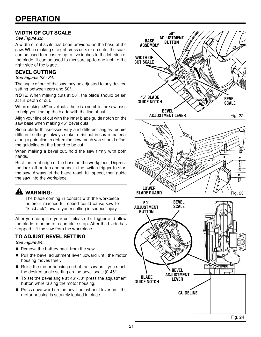 RIDGID R885 manual Bevel Cutting, To Adjust Bevel Setting, See Figures 23, Scale 