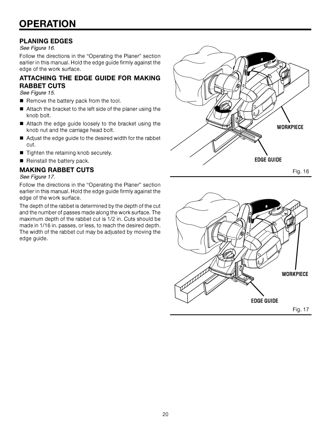 RIDGID R888 manual Planing Edges, Attaching the Edge Guide for Making Rabbet Cuts 