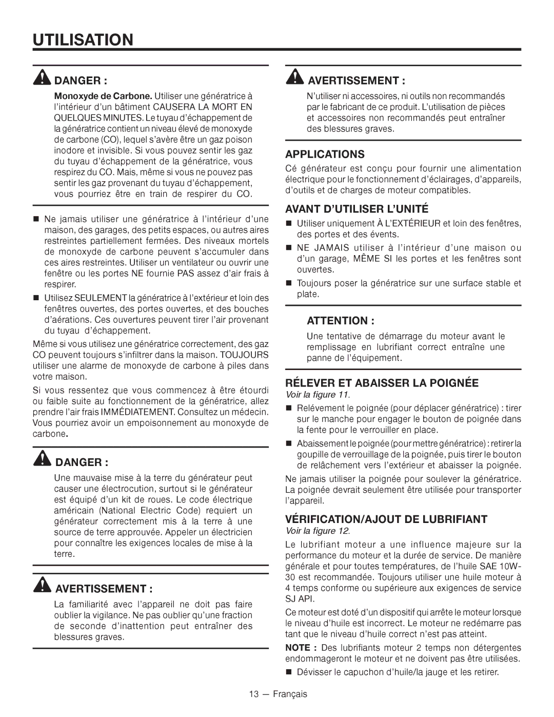 RIDGID RD8000 Utilisation, Avant D’UTILISER L’UNITÉ, Rélever ET Abaisser LA Poignée, VÉRIFICATION/AJOUT de lubrifiant 