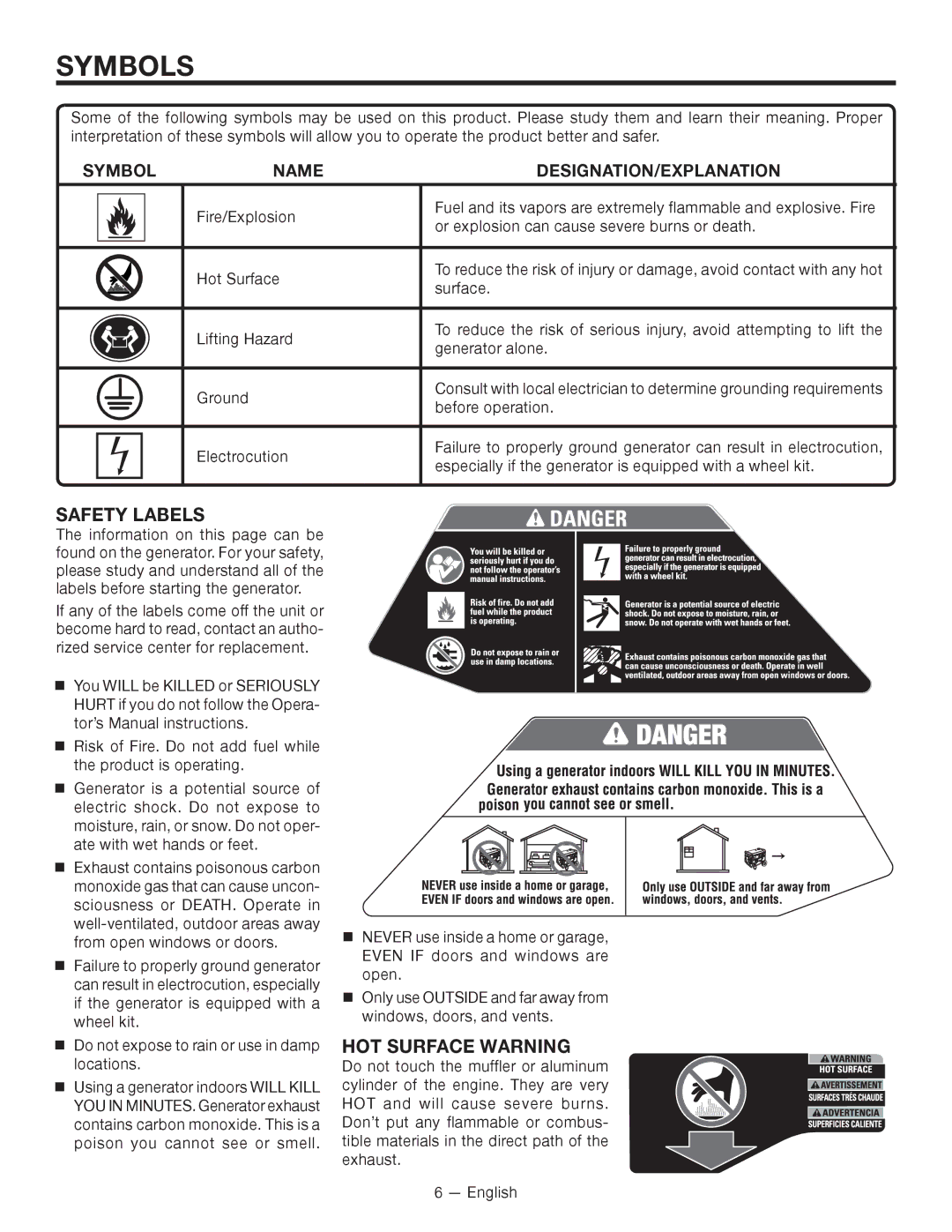 RIDGID RD80011, RD8000 manuel dutilisation Safety Labels, Hot Surface warning 