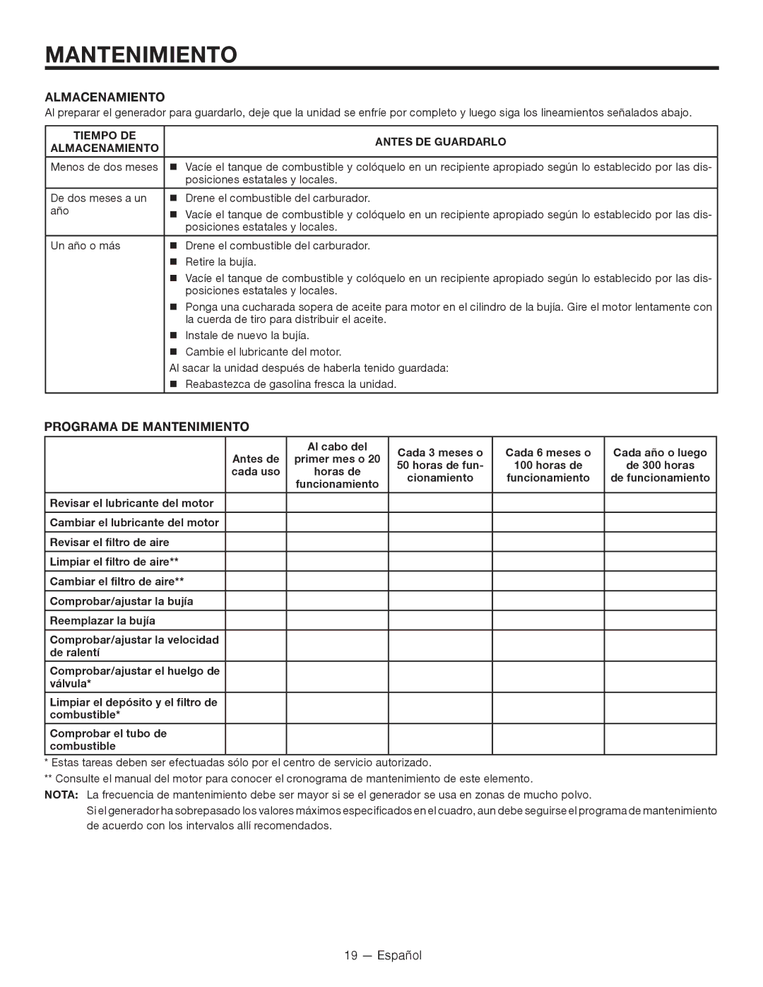 RIDGID RD8000, RD80011 manuel dutilisation Almacenamiento, Programa DE Mantenimiento 