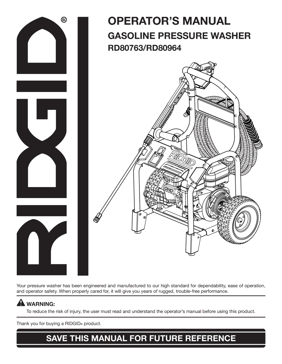 RIDGID manual OPERATOR’S Manual, RD80763/RD80964 