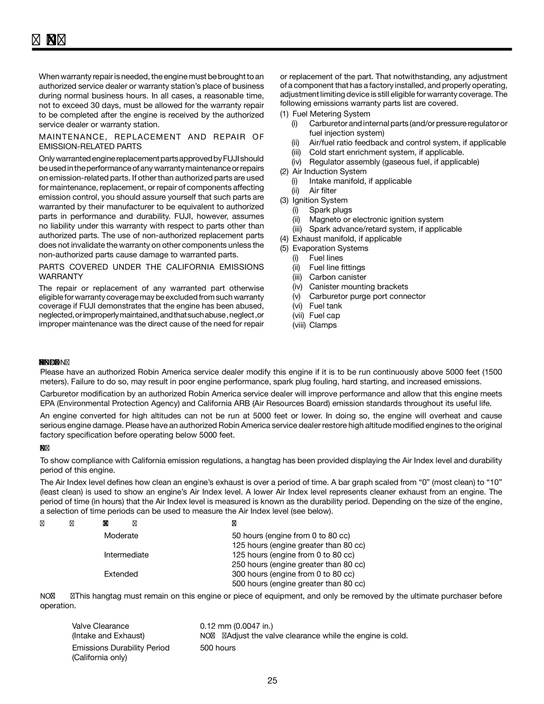 RIDGID RD80763 manual High Altitude Engine Operation 