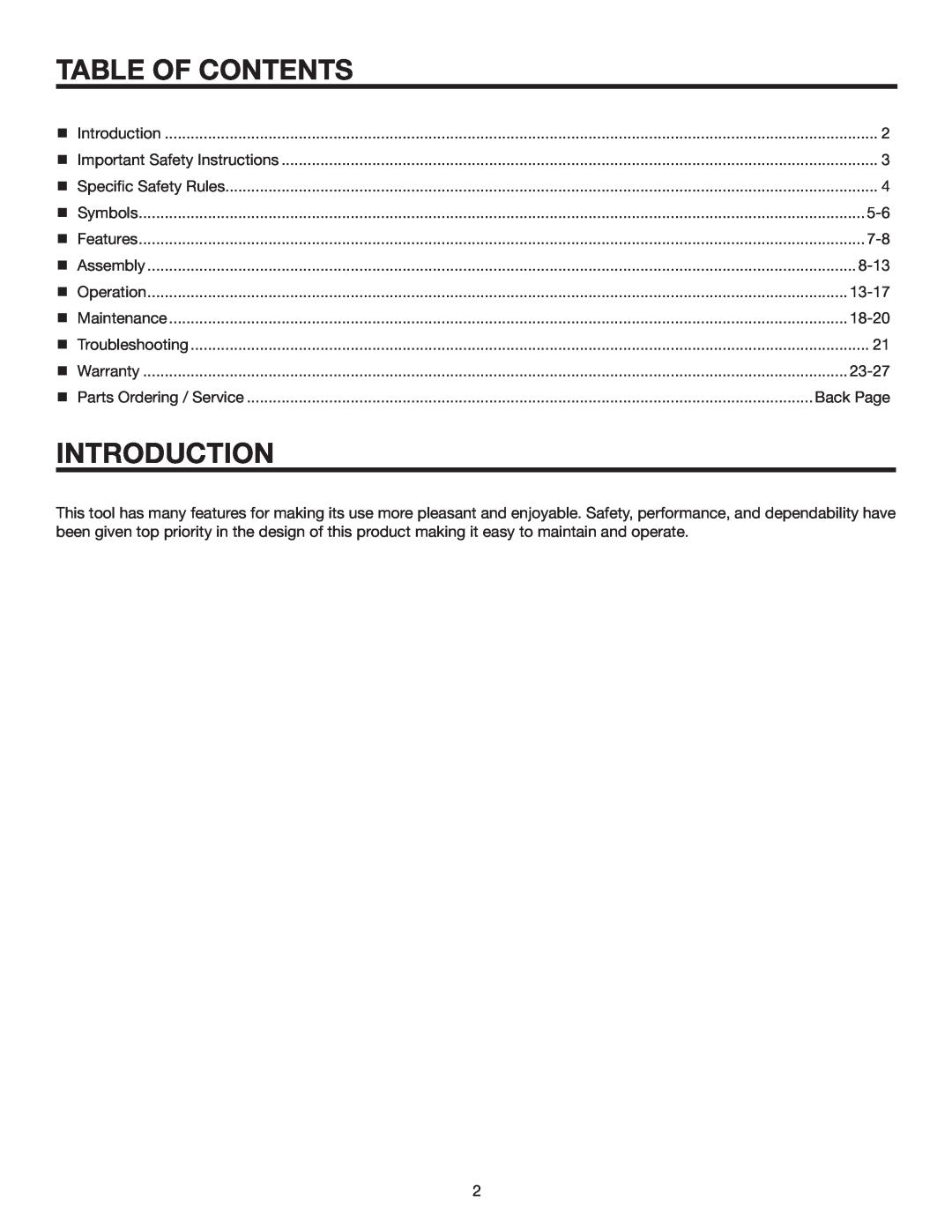 RIDGID RD80763 manual Table Of Contents, Introduction, 8-13, 13-17, 18-20, 23-27, Back Page 