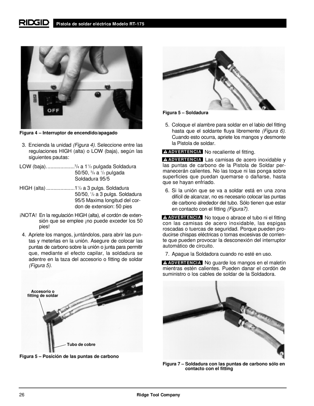 RIDGID RT-175 manual A 11/2 pulgada Soldadura 