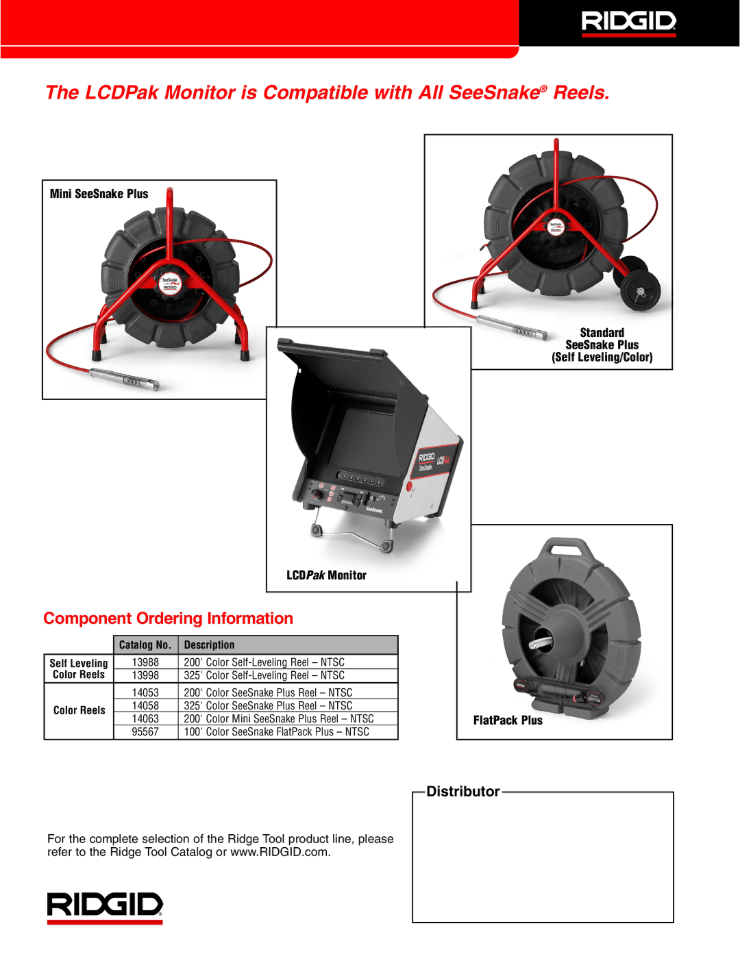 RIDGID SeeSnake LCDPak Monitor specifications LCDPak Monitor is Compatible with All SeeSnake Reels 