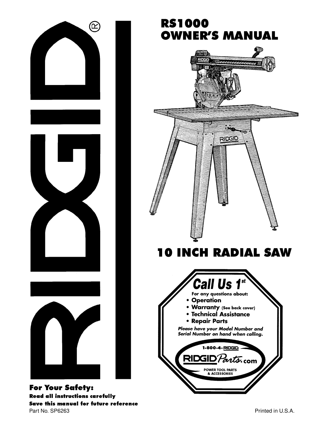 RIDGID SP6263 manual RS1000 