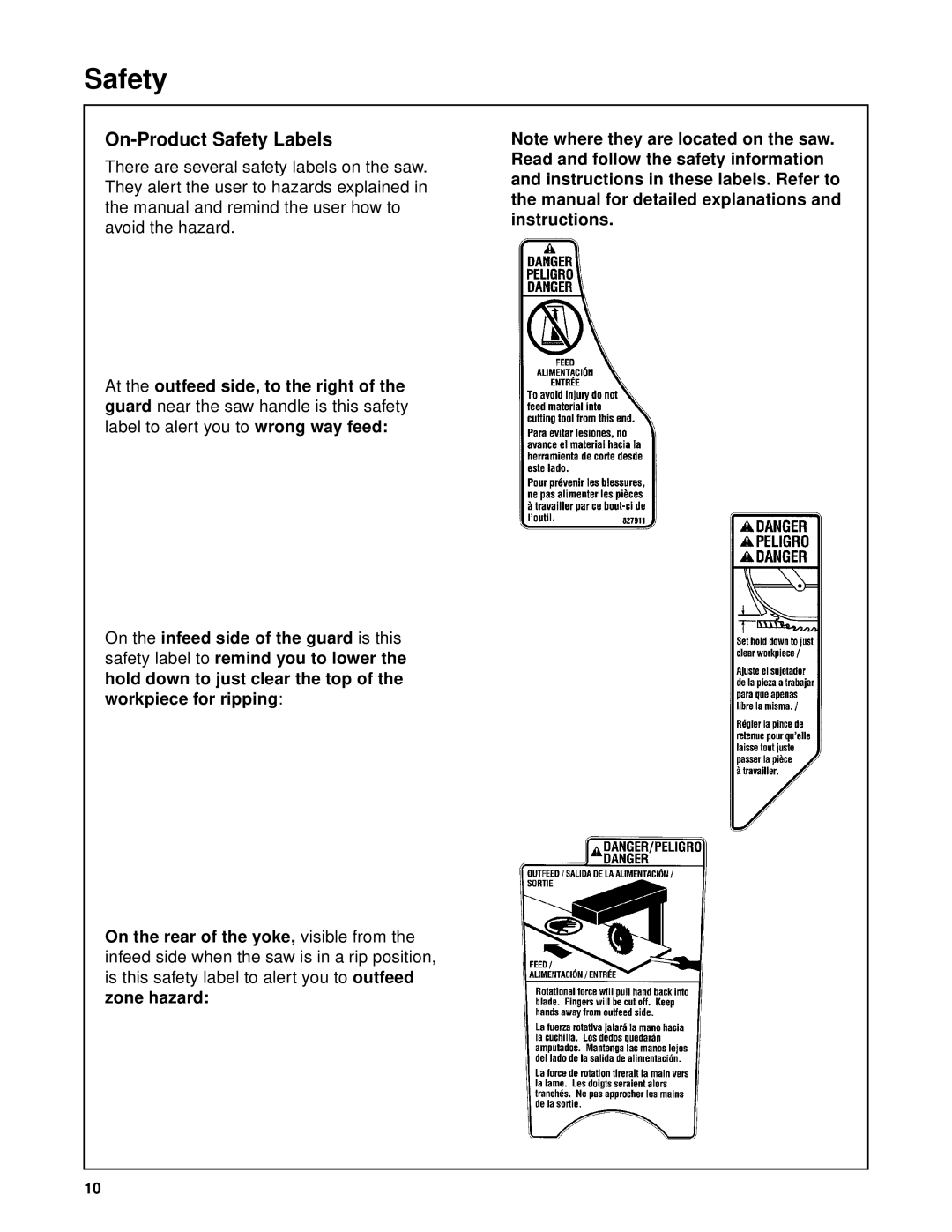 RIDGID SP6263 manual On-Product Safety Labels 