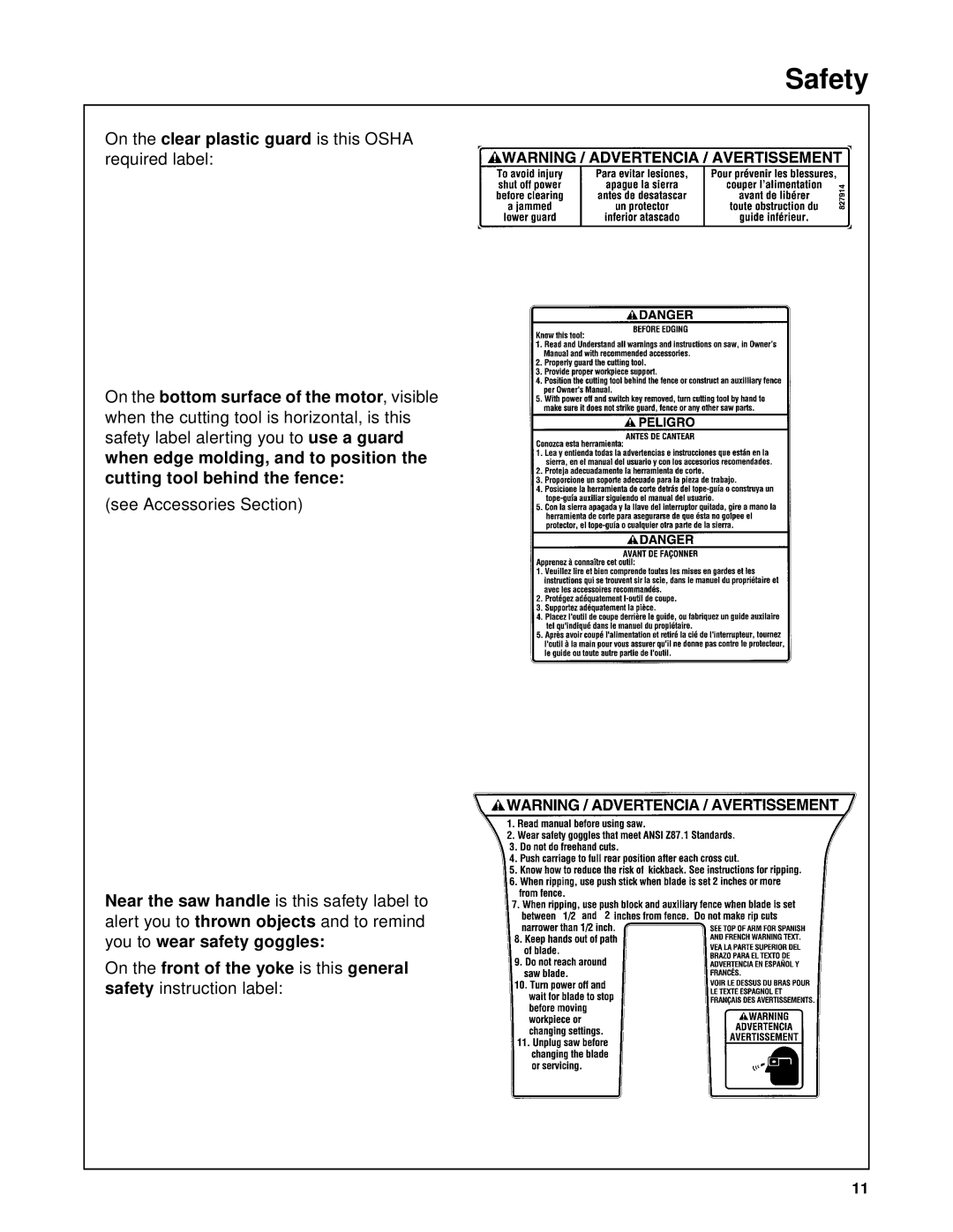 RIDGID SP6263 manual On the clear plastic guard is this Osha required label 