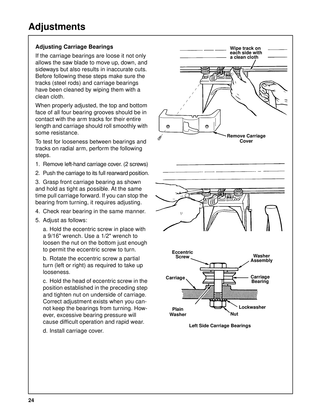 RIDGID SP6263 manual Adjusting Carriage Bearings 