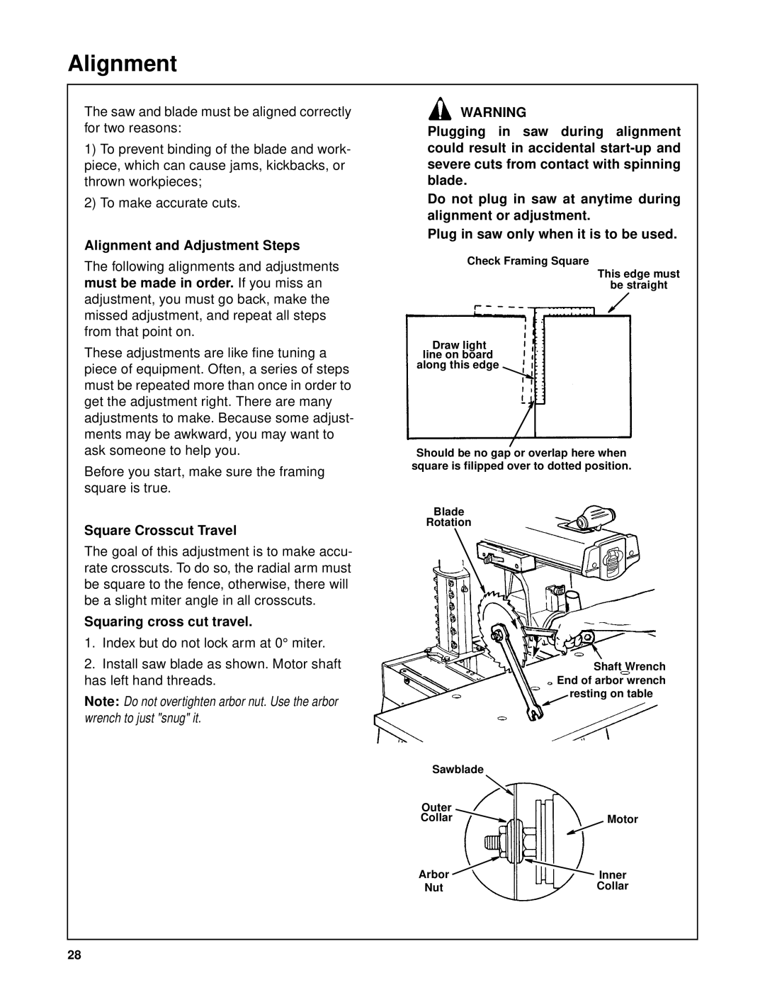 RIDGID SP6263 manual Alignment and Adjustment Steps, Square Crosscut Travel, Squaring cross cut travel 