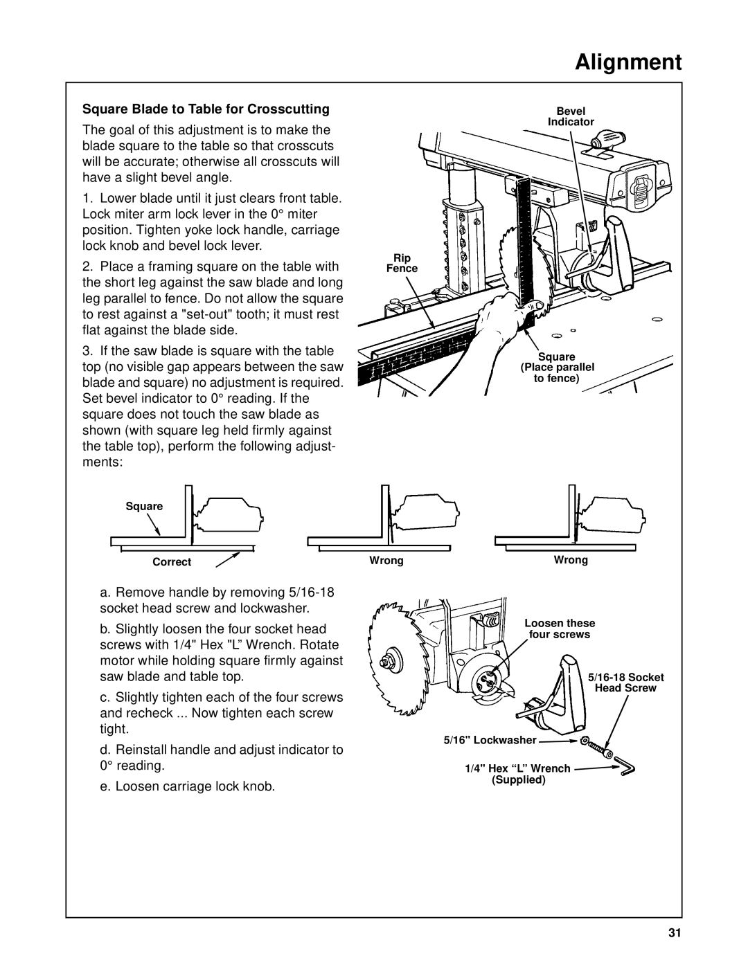 RIDGID SP6263 manual Square Blade to Table for Crosscutting 