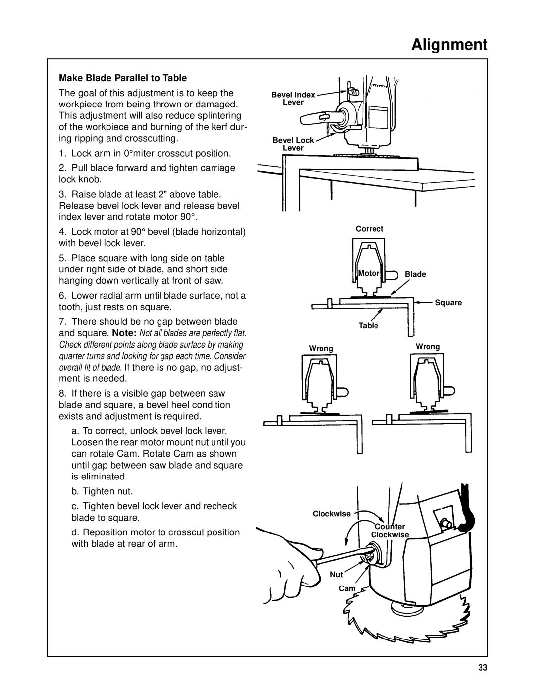 RIDGID SP6263 manual Make Blade Parallel to Table 