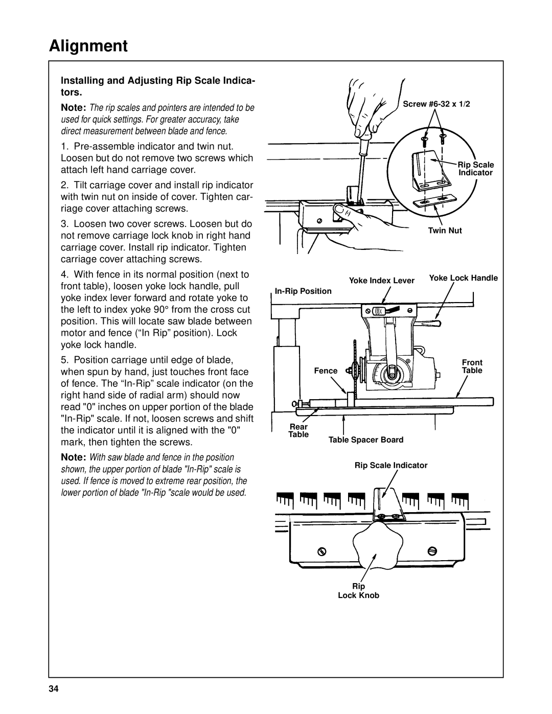 RIDGID SP6263 manual Lnstalling and Adjusting Rip Scale Indica- tors 