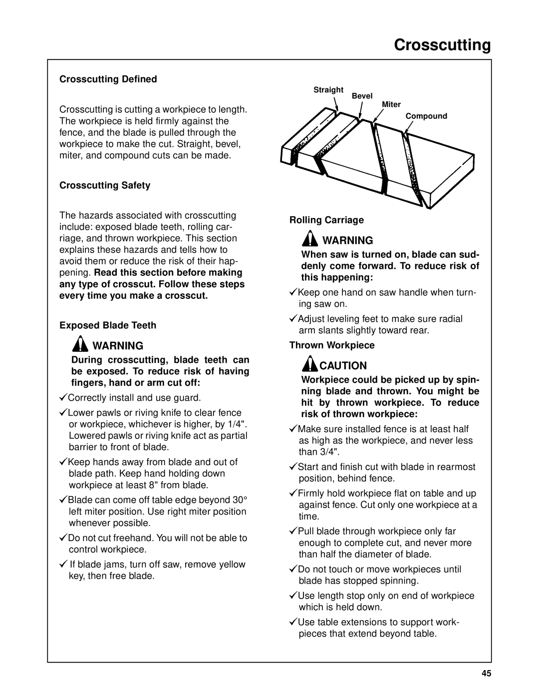 RIDGID SP6263 manual Crosscutting Defined, Crosscutting Safety 