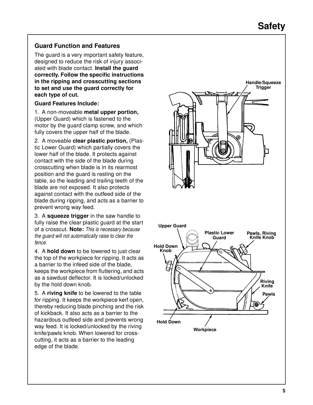 RIDGID SP6263 manual Guard Function and Features 