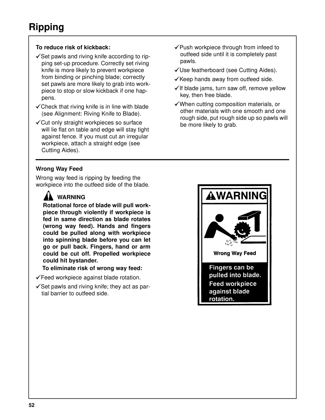 RIDGID SP6263 manual To reduce risk of kickback, Tial barrier to outfeed side 