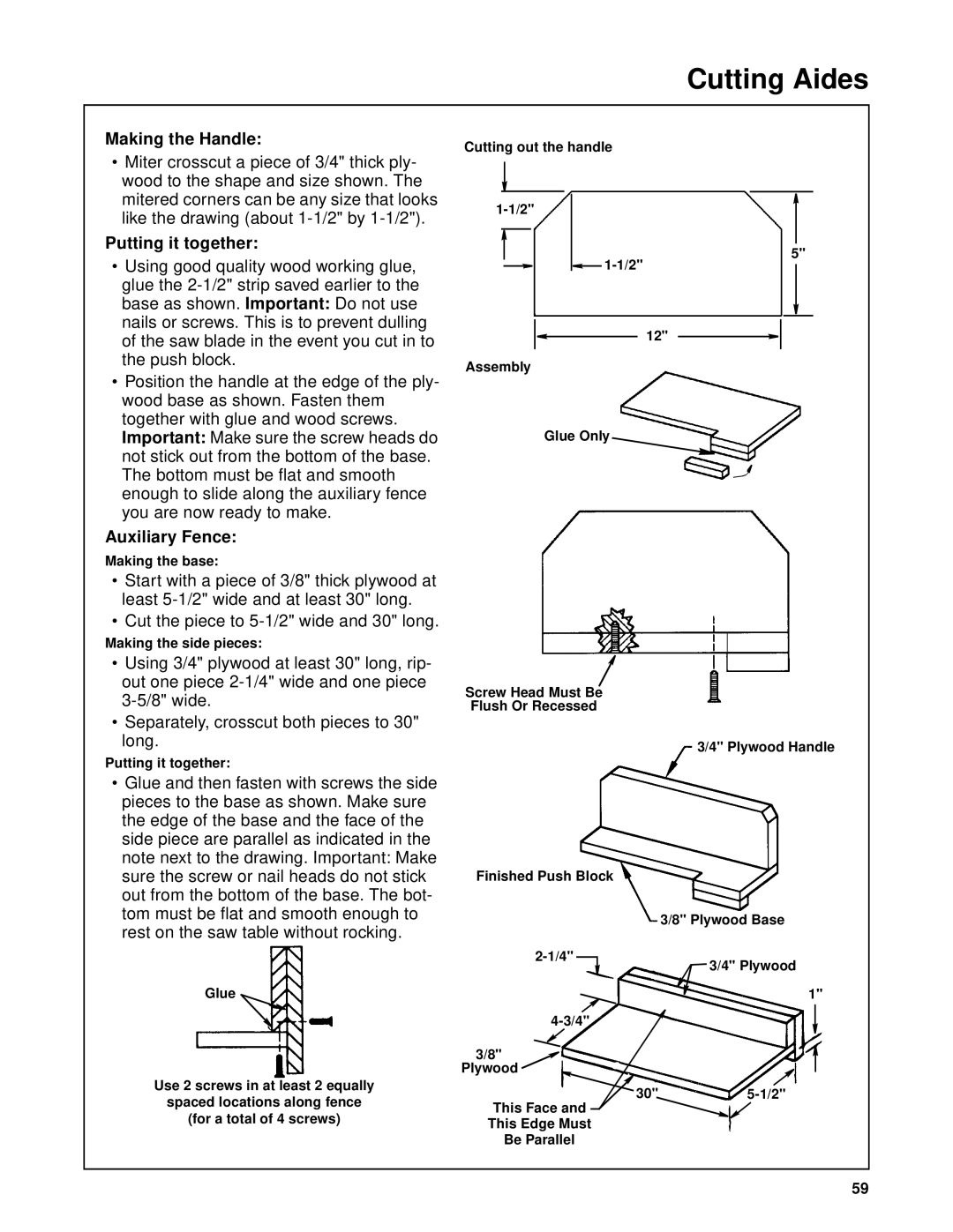 RIDGID SP6263 manual Making the Handle, Putting it together, Auxiliary Fence 