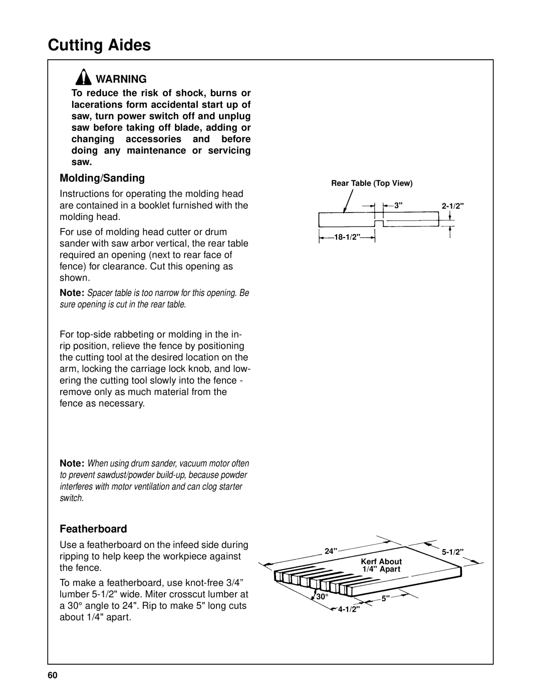 RIDGID SP6263 manual Molding/Sanding, Featherboard 