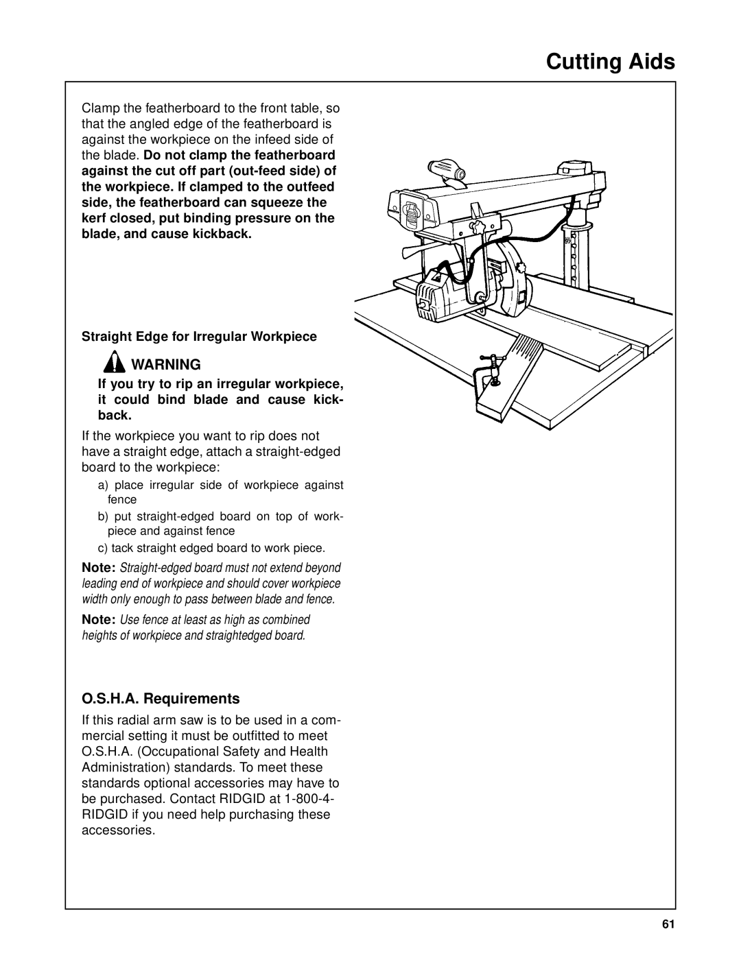 RIDGID SP6263 manual Cutting Aids, H.A. Requirements 