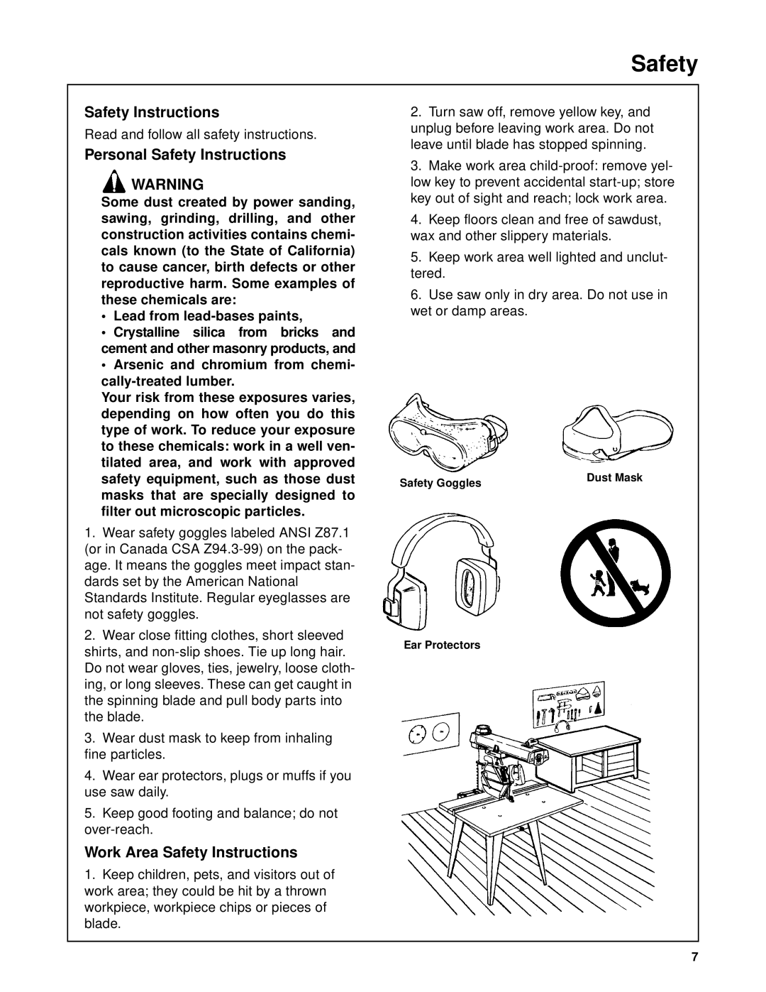 RIDGID SP6263 manual Personal Safety Instructions, Work Area Safety Instructions 