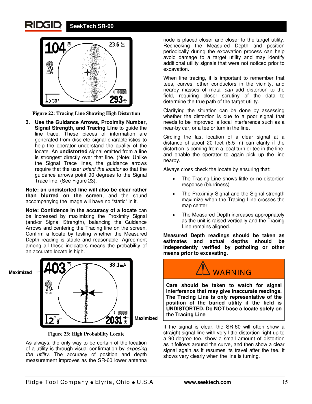 RIDGID SR-60 manual Tracing Line Showing High Distortion 