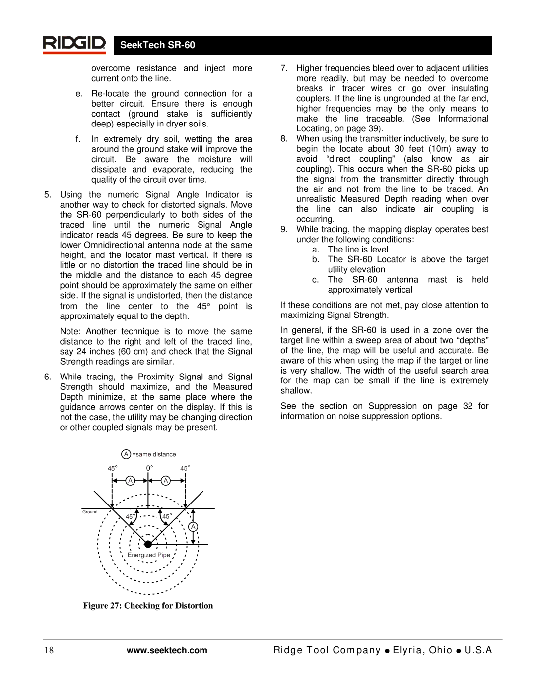 RIDGID SR-60 manual Checking for Distortion 