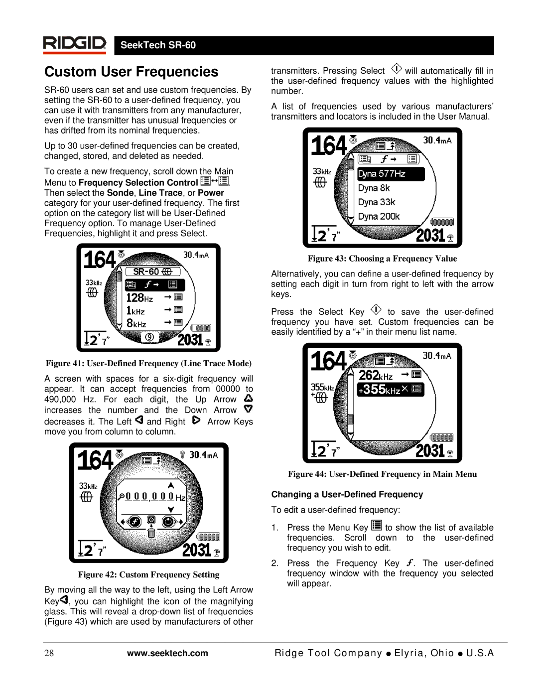 RIDGID SR-60 manual Custom User Frequencies, Changing a User-Defined Frequency 