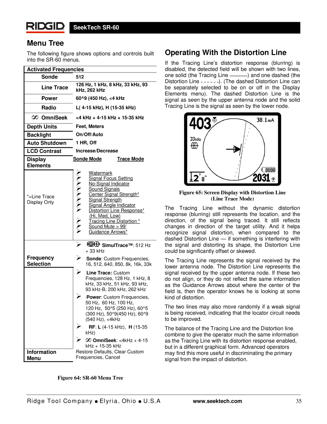 RIDGID SR-60 manual Menu Tree, Operating With the Distortion Line 