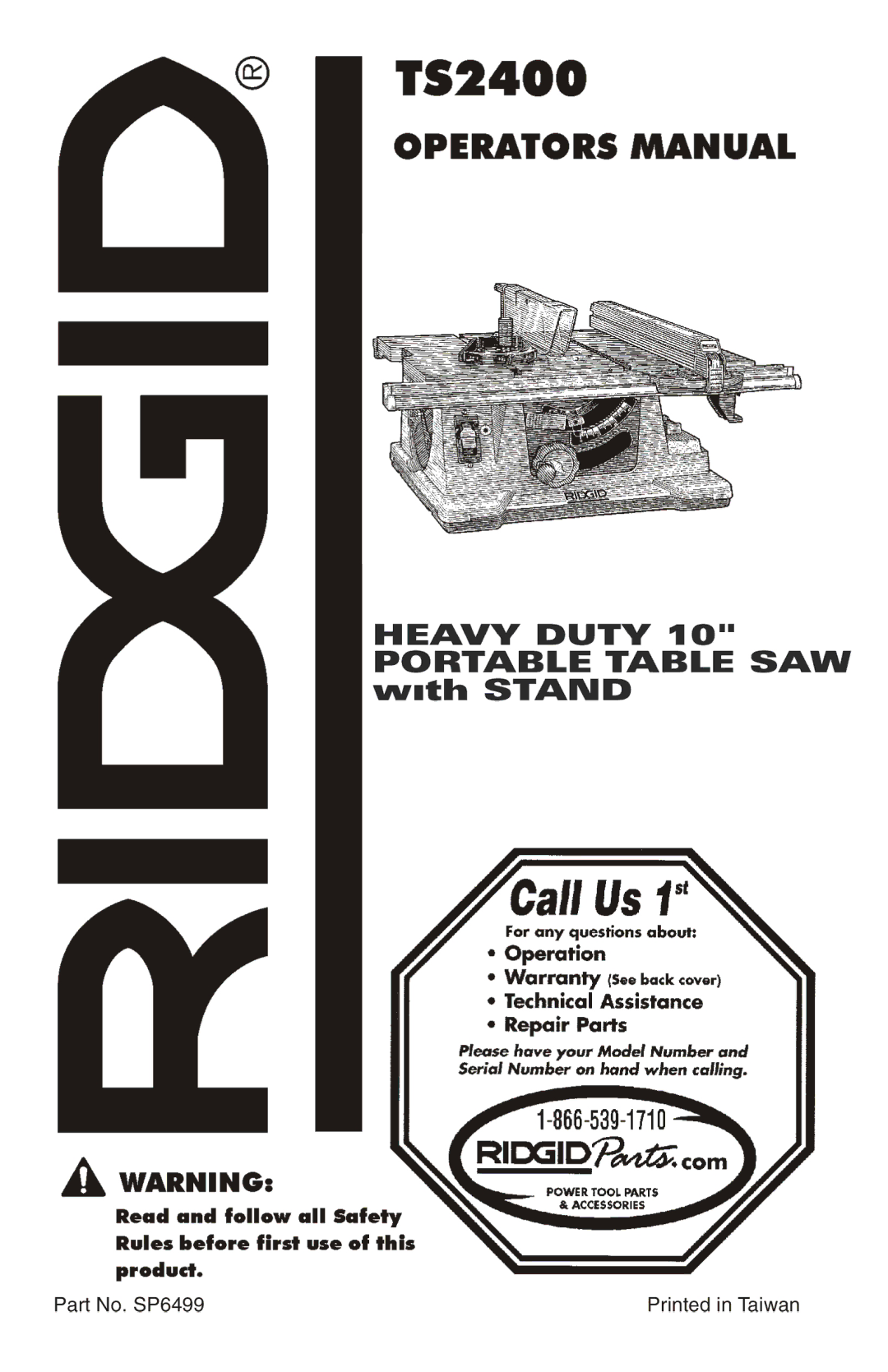 RIDGID Table Saw manual 