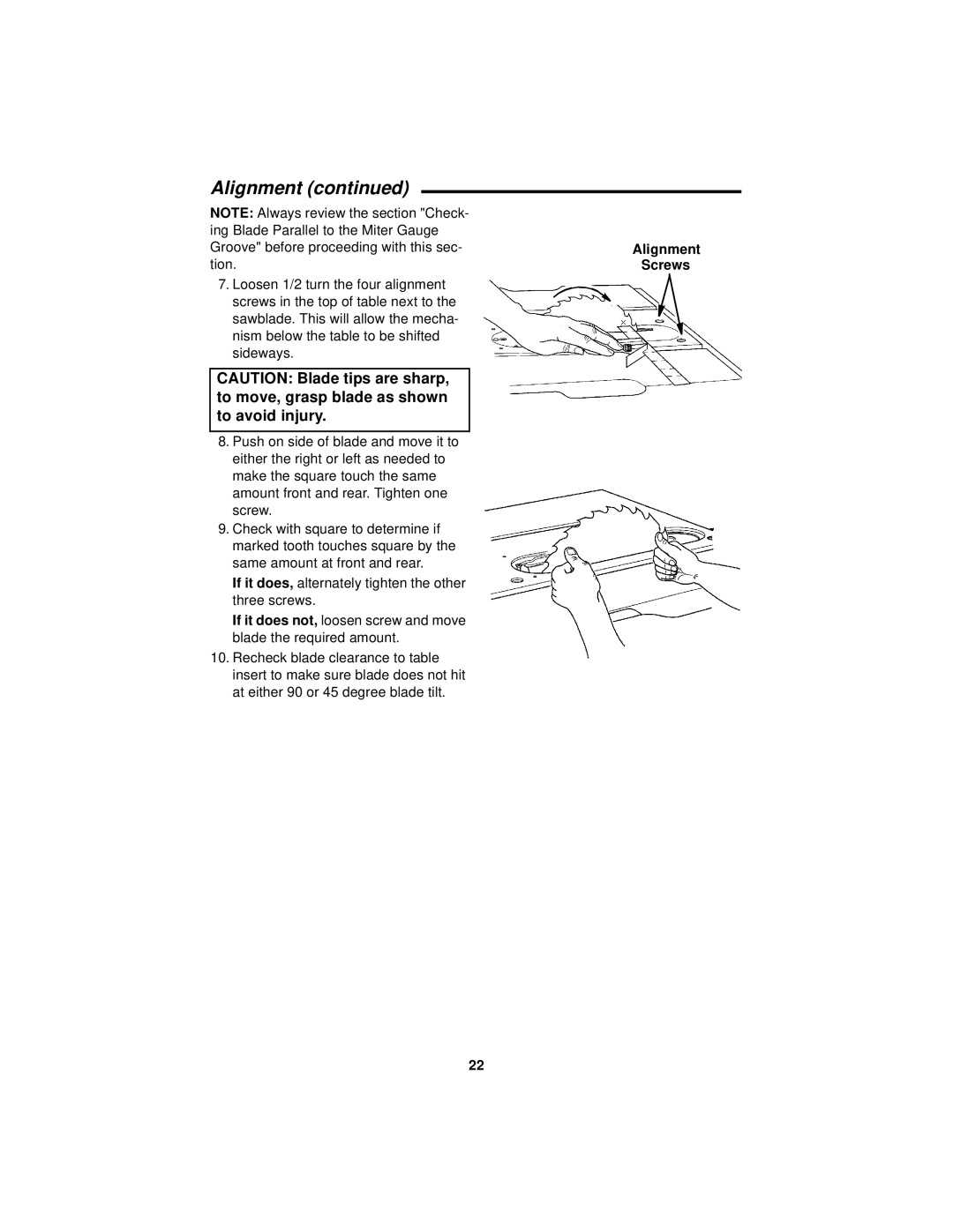 RIDGID Table Saw manual Alignment 