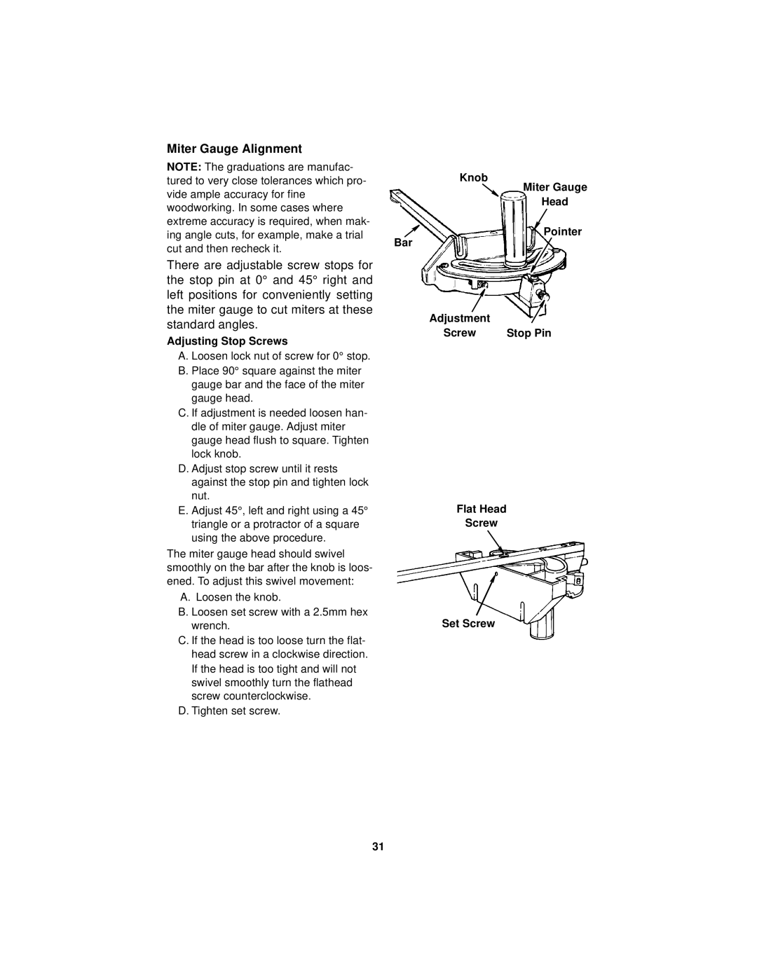 RIDGID Table Saw manual Miter Gauge Alignment 