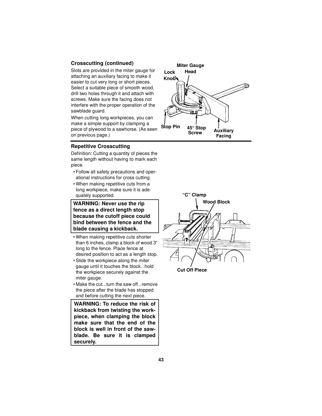 RIDGID Table Saw manual Repetitive Crosscutting, Clamp Wood Block Cut Off Piece 