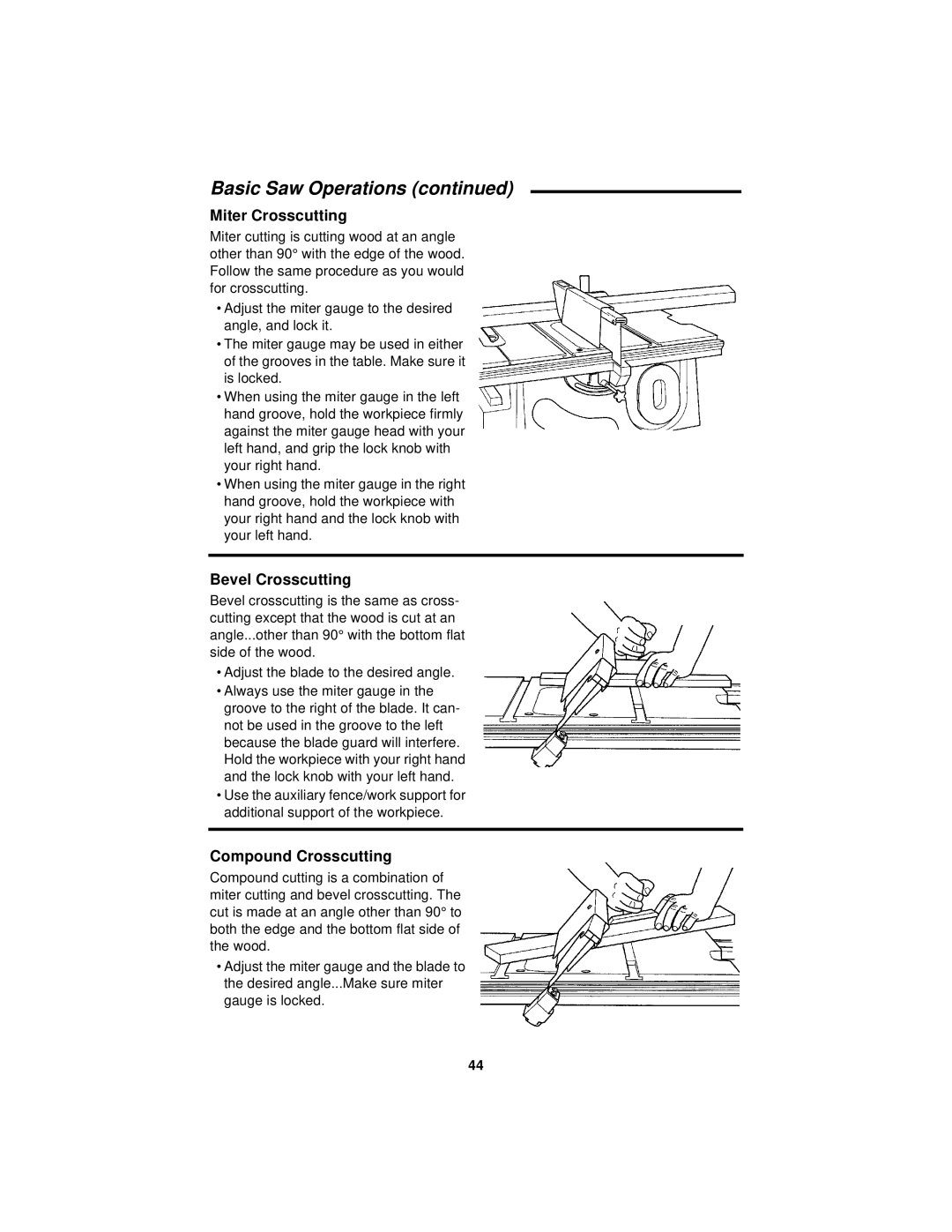 RIDGID Table Saw manual Miter Crosscutting, Bevel Crosscutting, Compound Crosscutting 