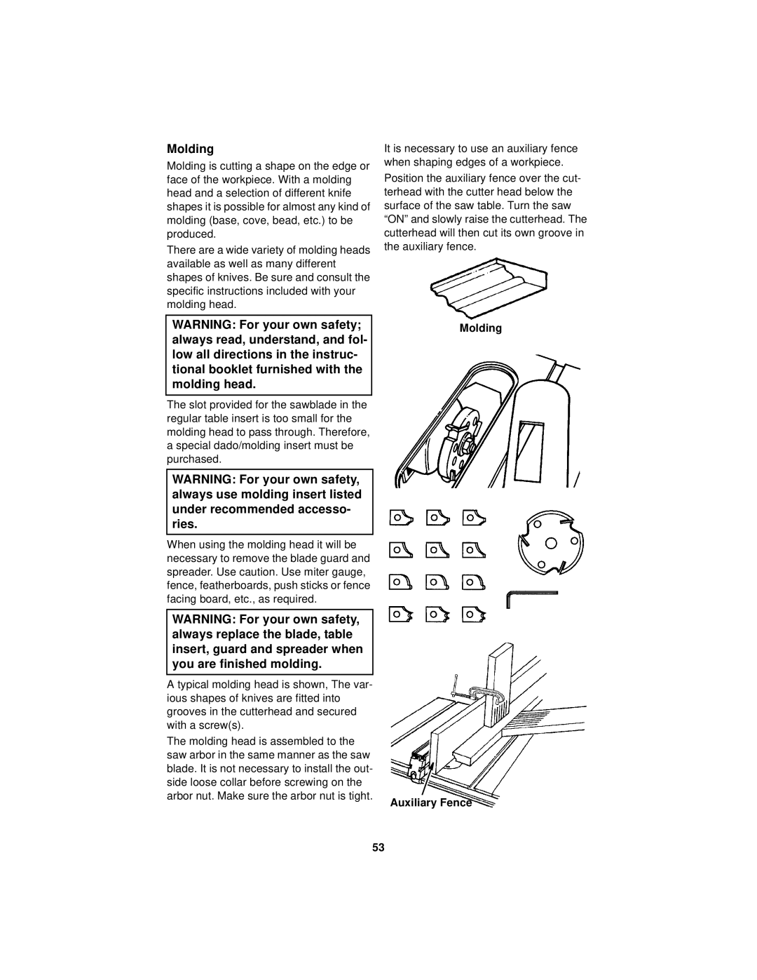 RIDGID Table Saw manual Molding Auxiliary Fence 