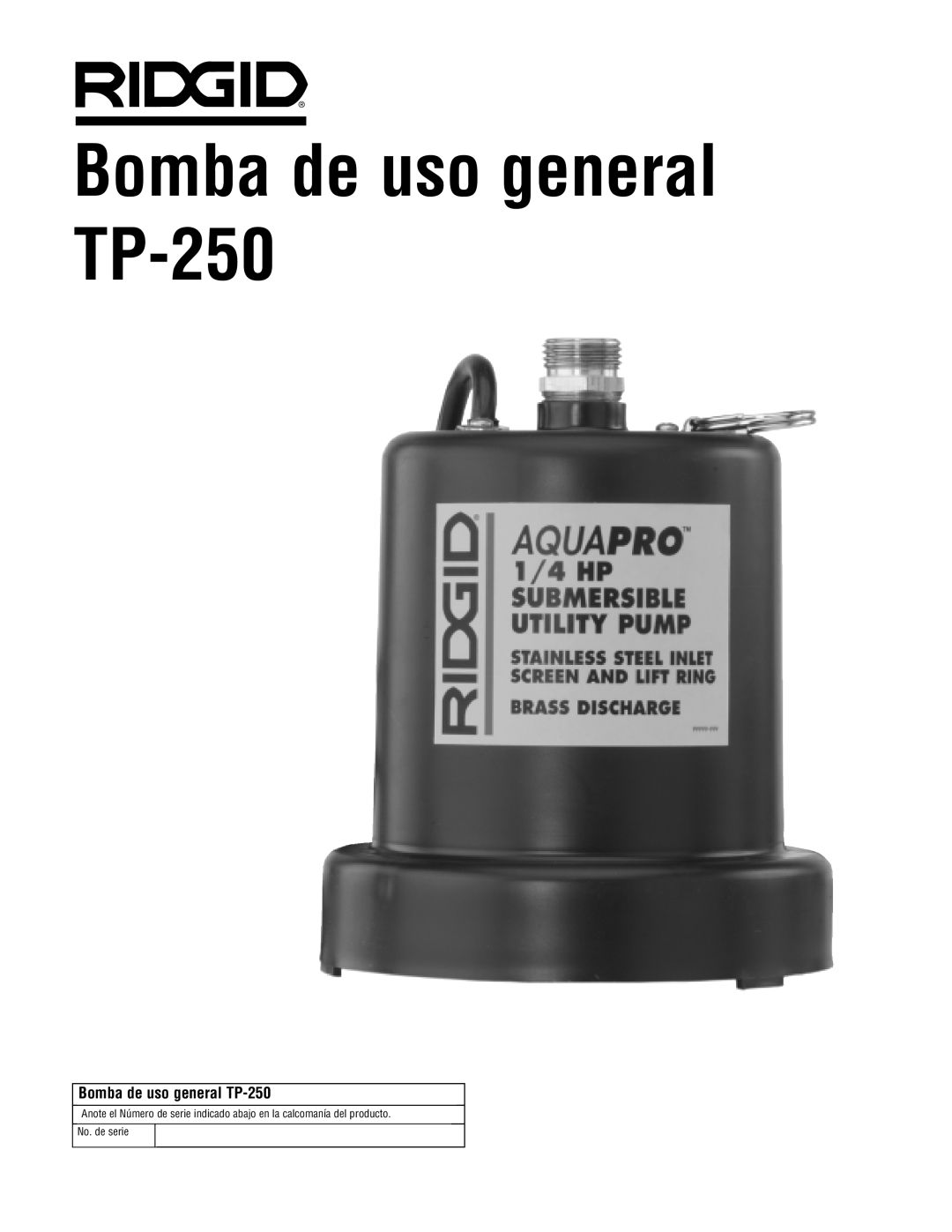 RIDGID manual Bomba de uso general TP-250 